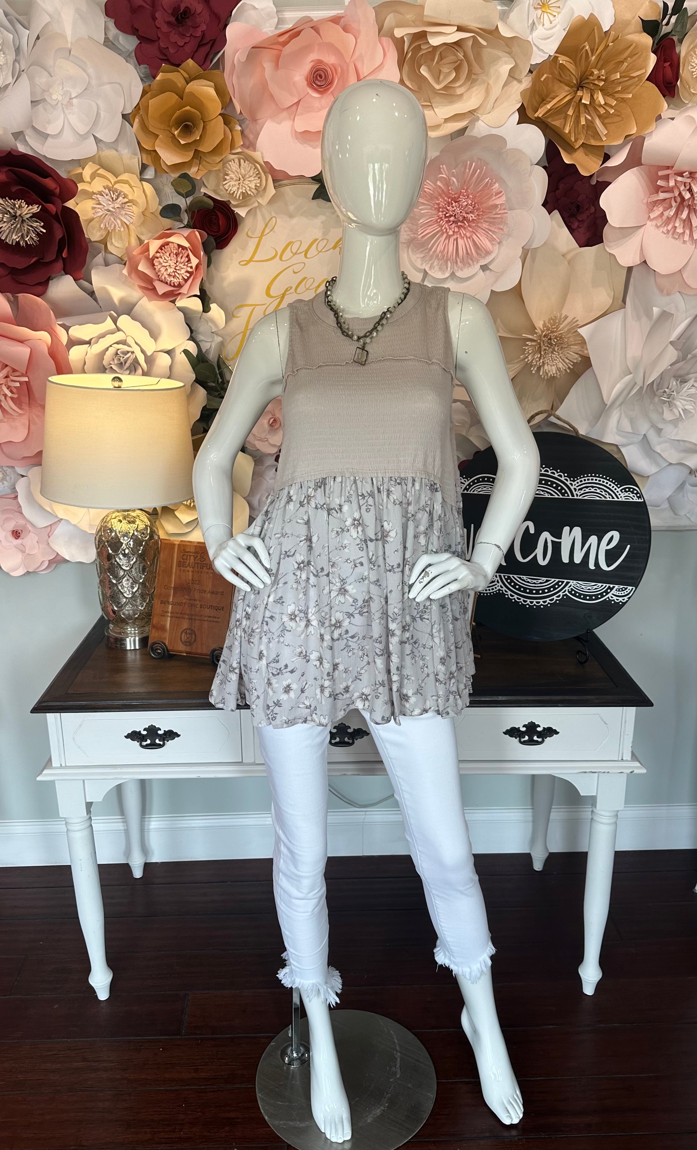 Taupe Tunic with floral bottom