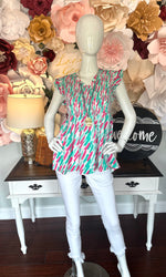 Teal & Pink Smock Waist Top