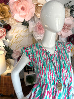 Teal & Pink Smock Waist Top
