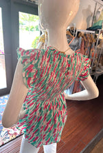 Teal & Pink Smock Waist Top