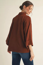 Brown 3/4 Sleeve Button Top