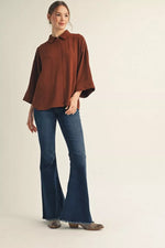 Brown 3/4 Sleeve Button Top
