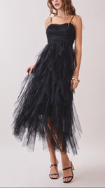 Black Ruffle Tulle Long Dress