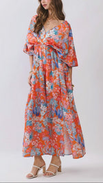 Orange Floral Mix Long Dress
