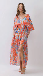 Orange Floral Mix Long Dress