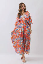 Orange Floral Mix Long Dress