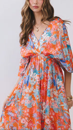Orange Floral Mix Long Dress