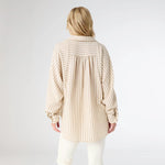 Taupe Button Striped Top Relaxed