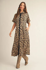 Animal print button short sleeve dress