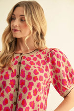 Fuchsia Short Puff Sleeve Cardigan