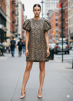 Leopard Dress with Bold Puff Sleeves