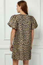 Leopard Dress with Bold Puff Sleeves