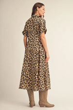 Animal print button short sleeve dress