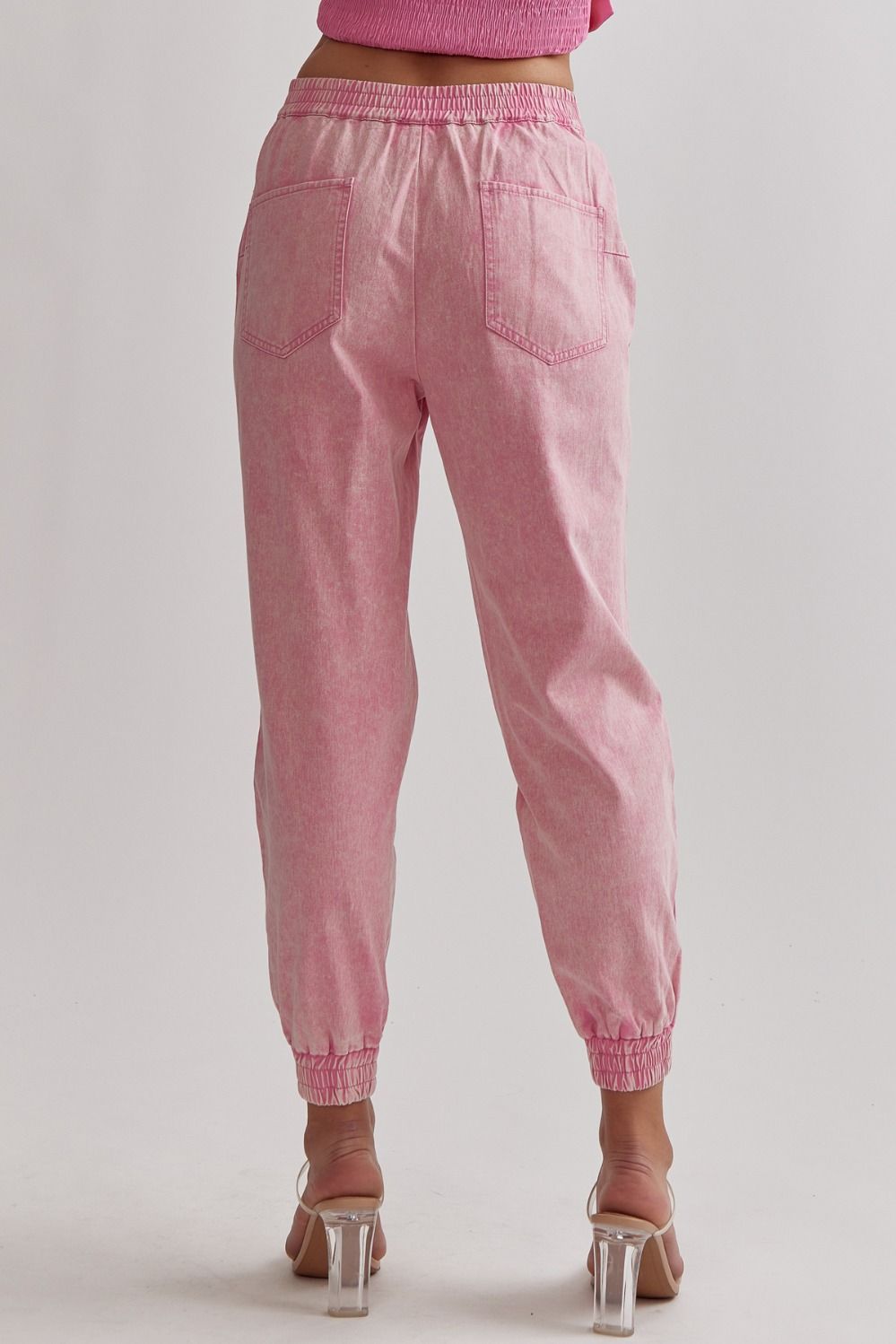 Pink acid wash HW joggers