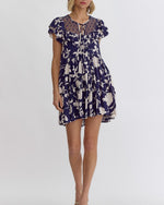 Navy Floral Print Dress