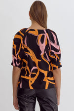 Black, Orange Top Gathered Sleeve