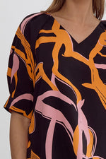 Black, Orange Top Gathered Sleeve
