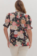 Black foral  V Neck Top (Plus)