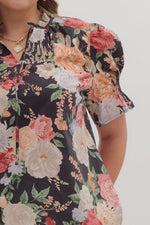 Black foral  V Neck Top (Plus)
