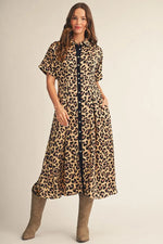 Animal print button short sleeve dress