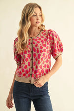 Fuchsia Short Puff Sleeve Cardigan