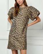 Leopard Dress with Bold Puff Sleeves