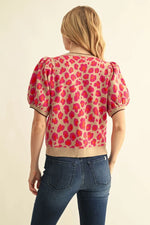 Fuchsia Short Puff Sleeve Cardigan