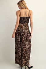 Leopard Tie Waist Sleeveless Jumpsuit