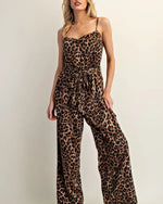 Leopard Tie Waist Sleeveless Jumpsuit