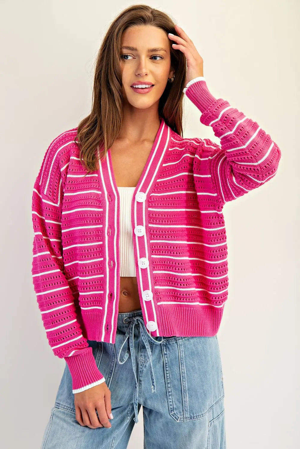 Pink Open Stiched Cardigan