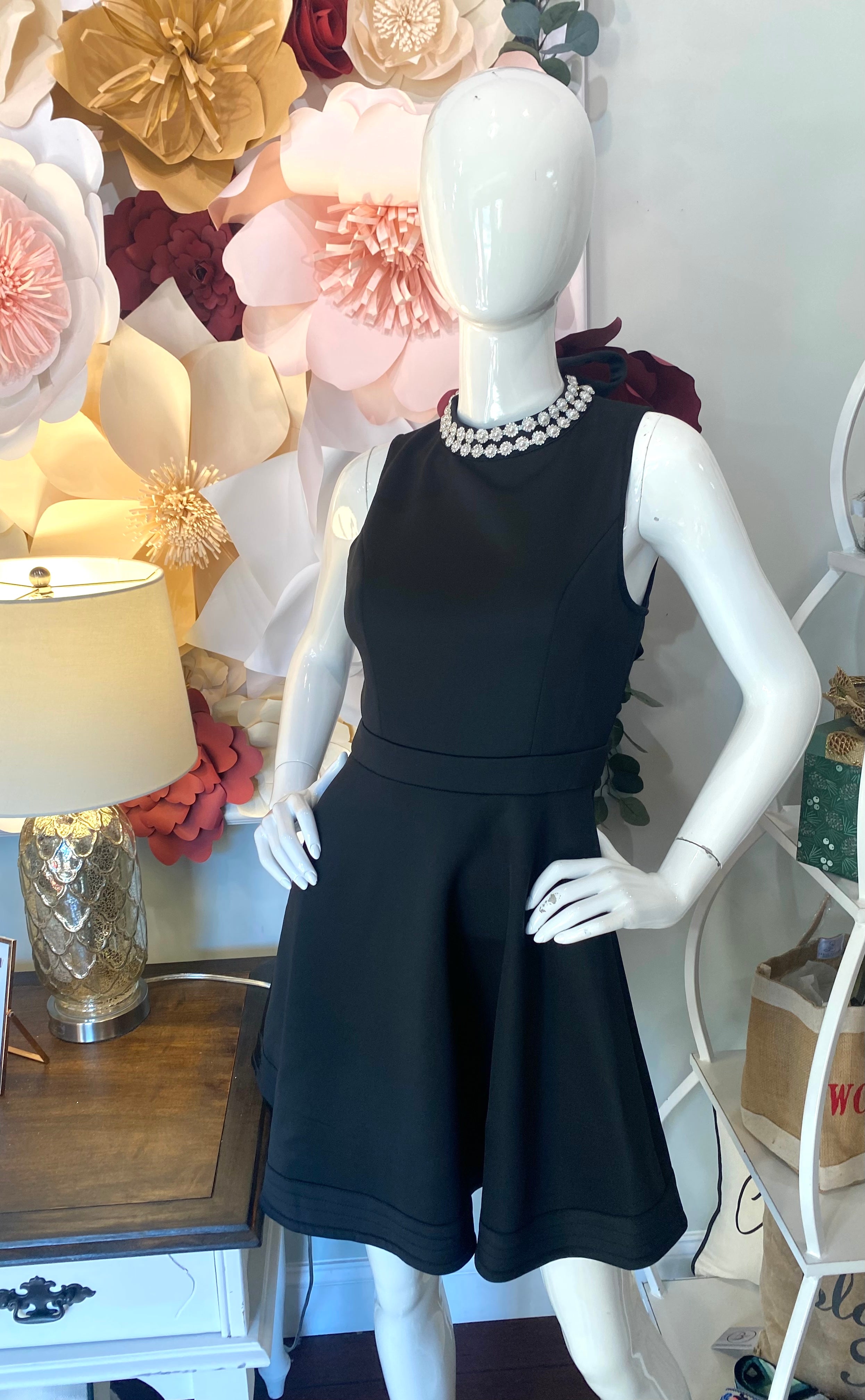 Black High Neck Pearl Detail Dress
