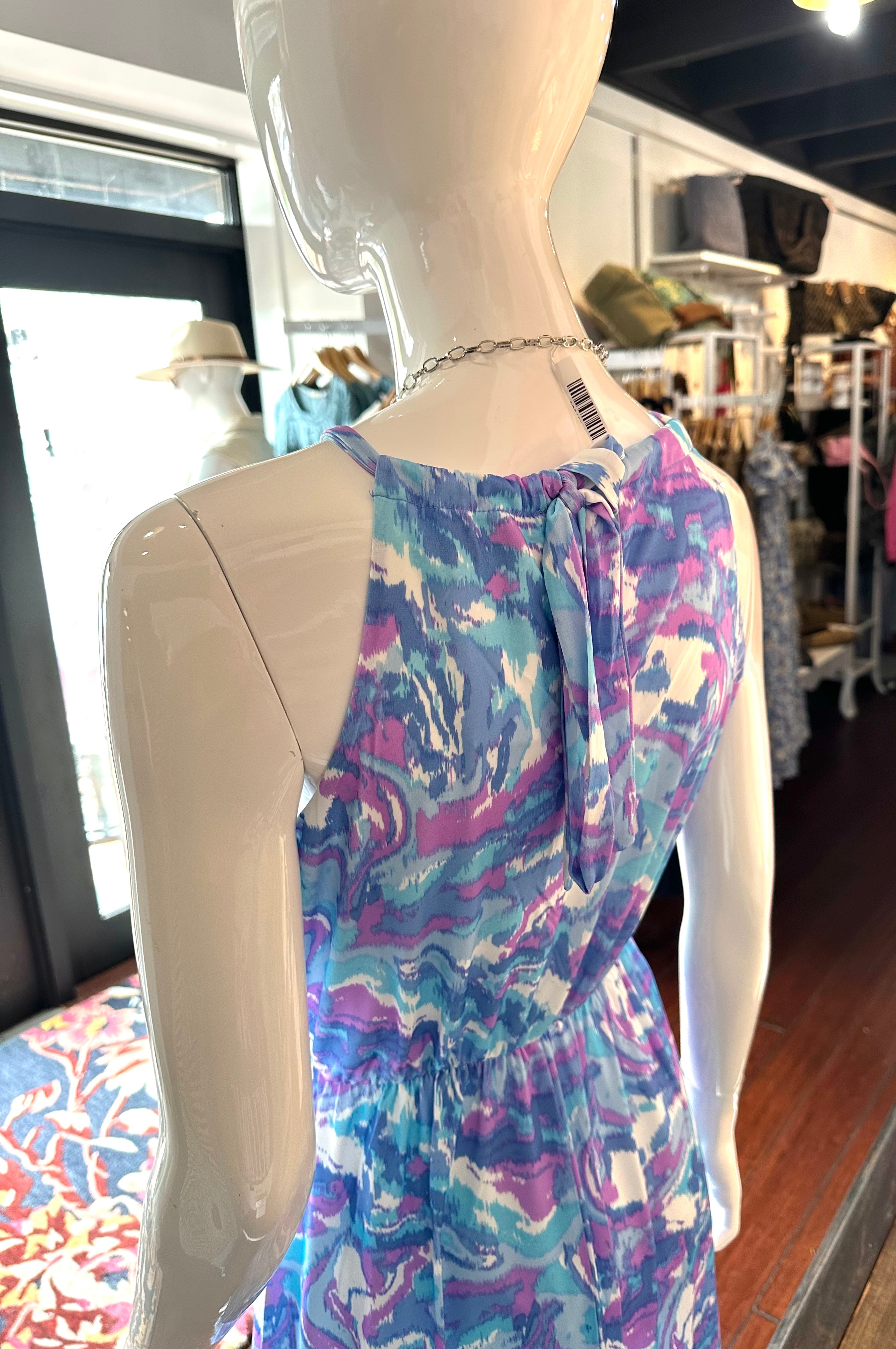 Blue & Lavender Maxi Dress with Halter Neck line