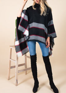 Checkered Sweater Poncho