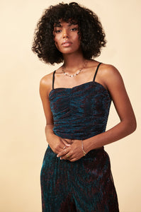 Black Teal Mesh Ruch & Smock Cami Tank Top