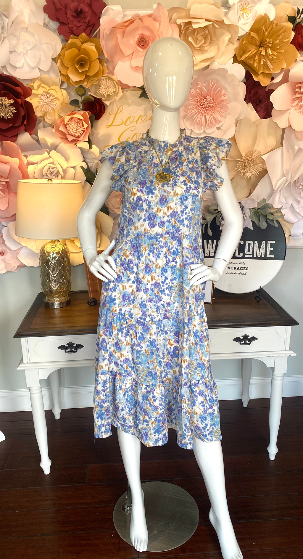 Blue Floral Tiered Dress