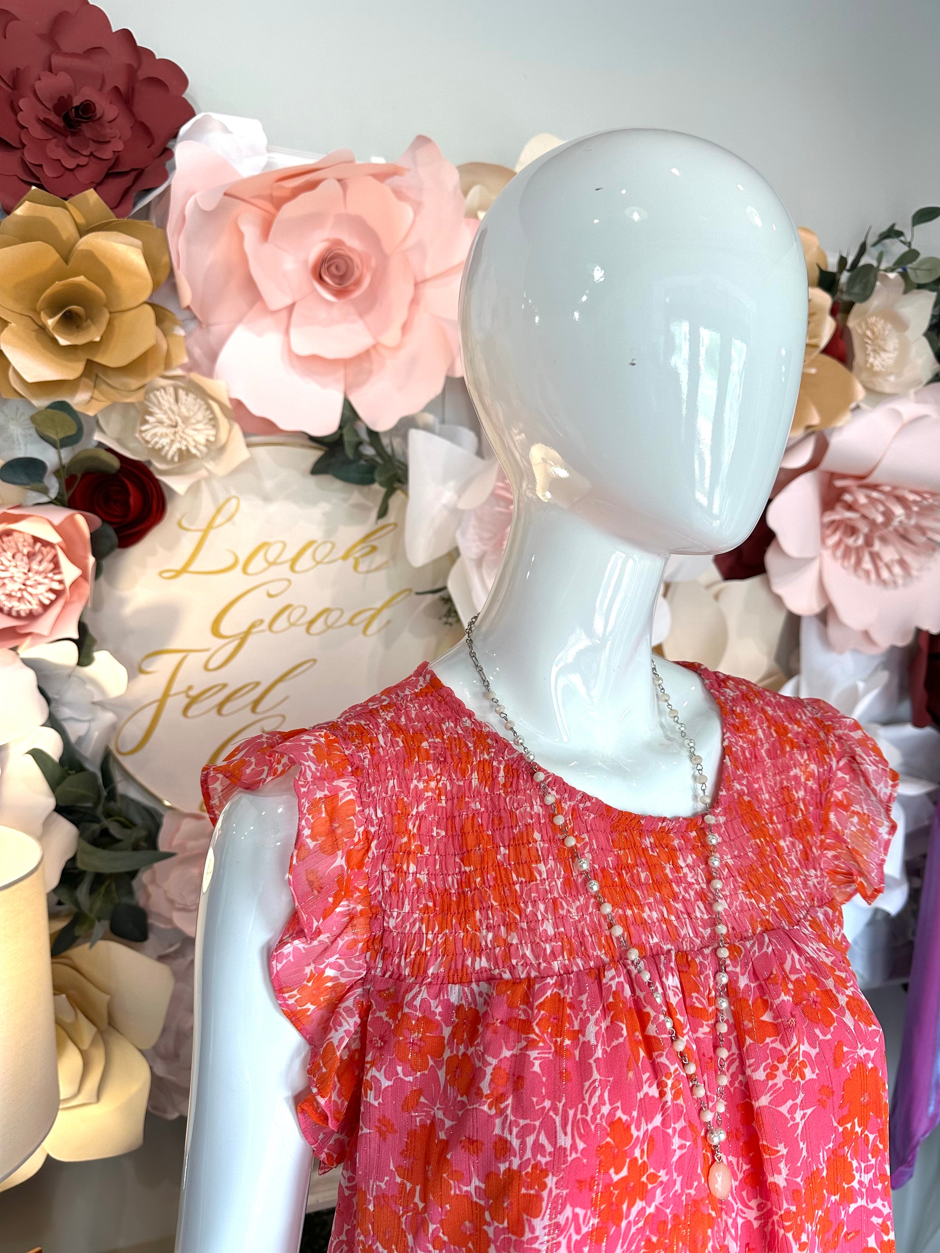 Hot Pink Mix Ruffle Sleeve and Hem- Plus