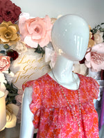 Hot Pink Mix Ruffle Sleeve and Hem- Plus