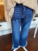 Dark Blue Mid Rise Crop Flare
