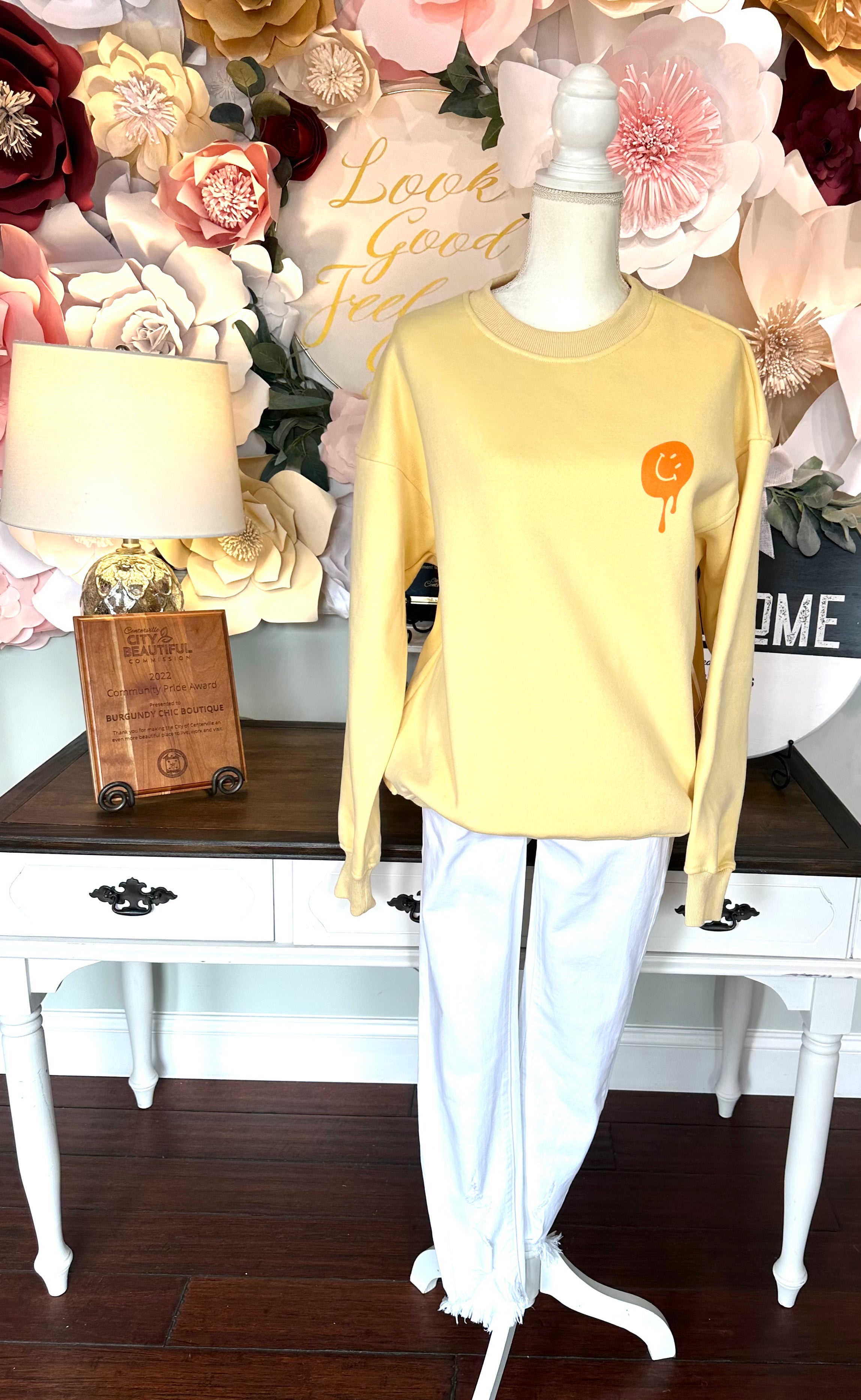 Lemon Sweatshirt with Orange Smile Face