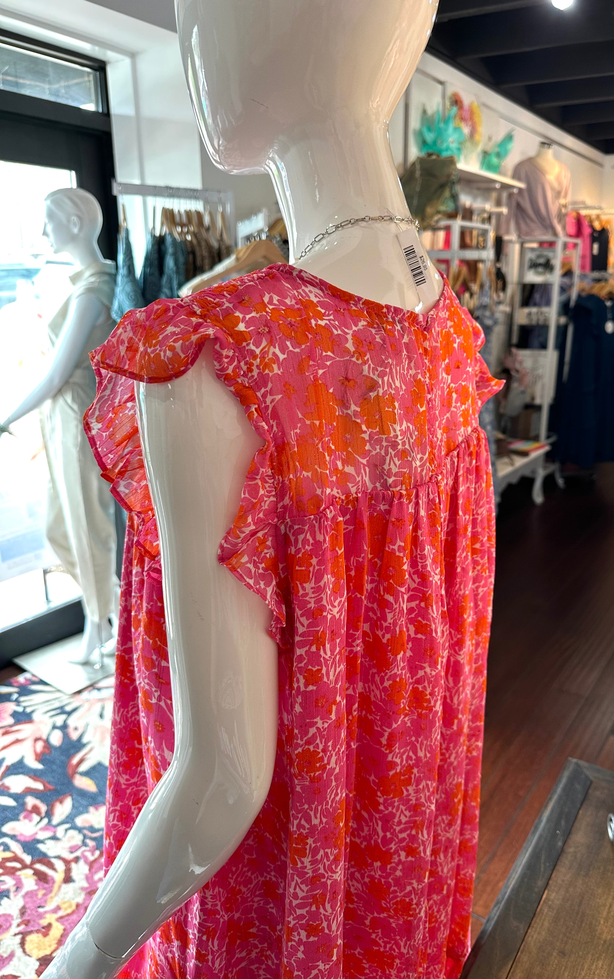Hot Pink Mix Ruffle Sleeve and Hem- Plus
