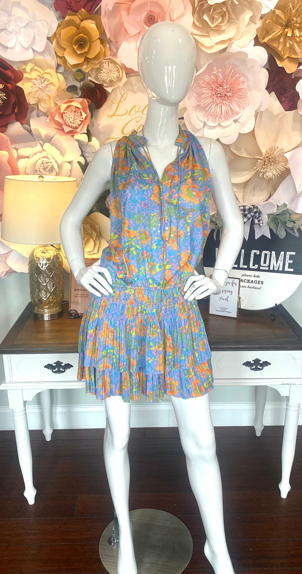 Orange and Blue Floral Dress