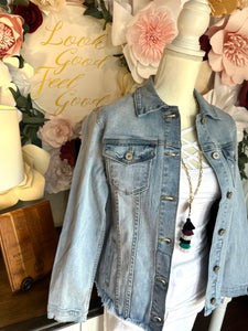 Light Wash Denim Jacket with fringe detail