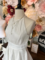 White Halter Neck Ruffle Mini dress
