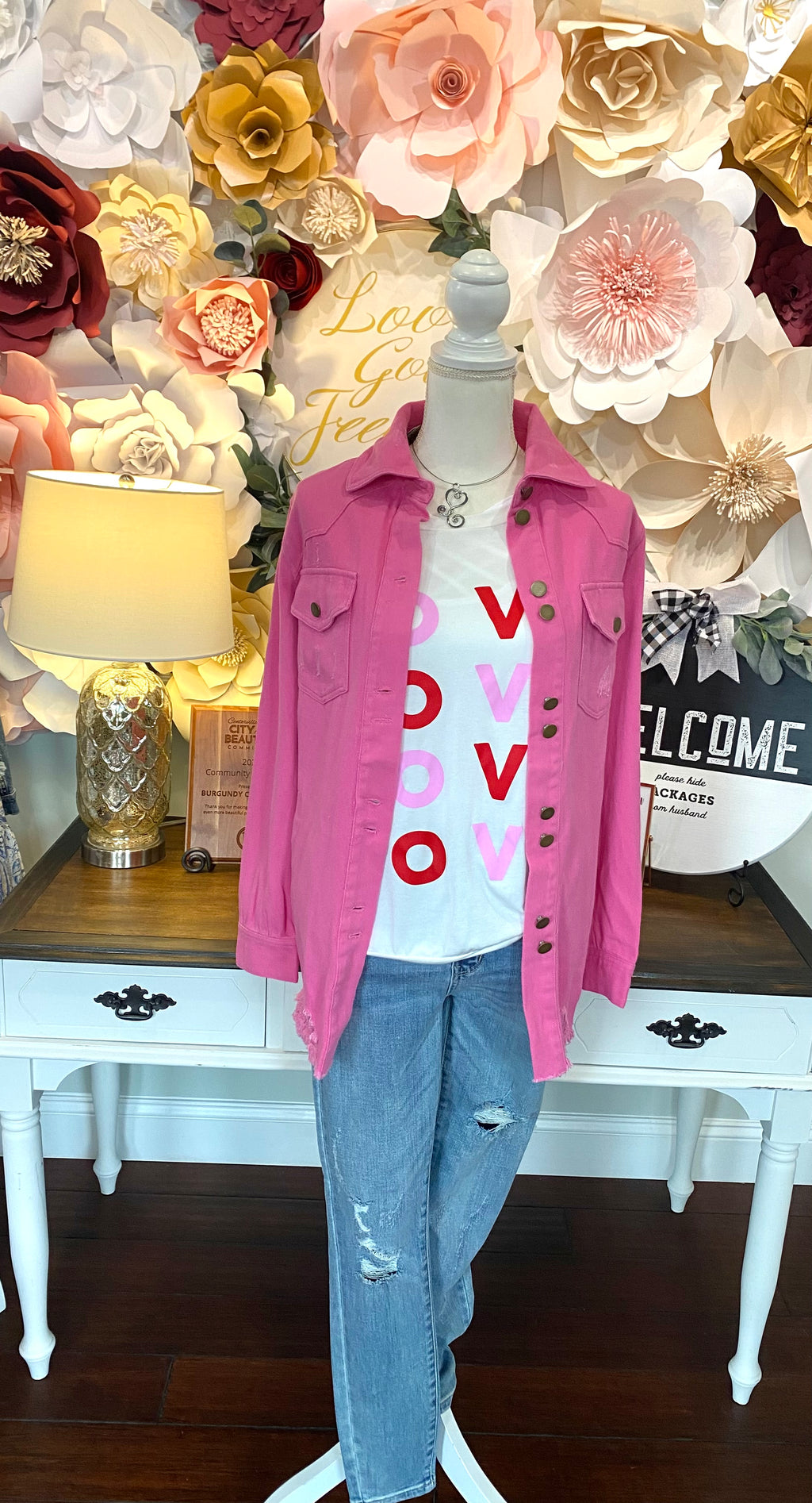 Hot Pink Distressed Shacket