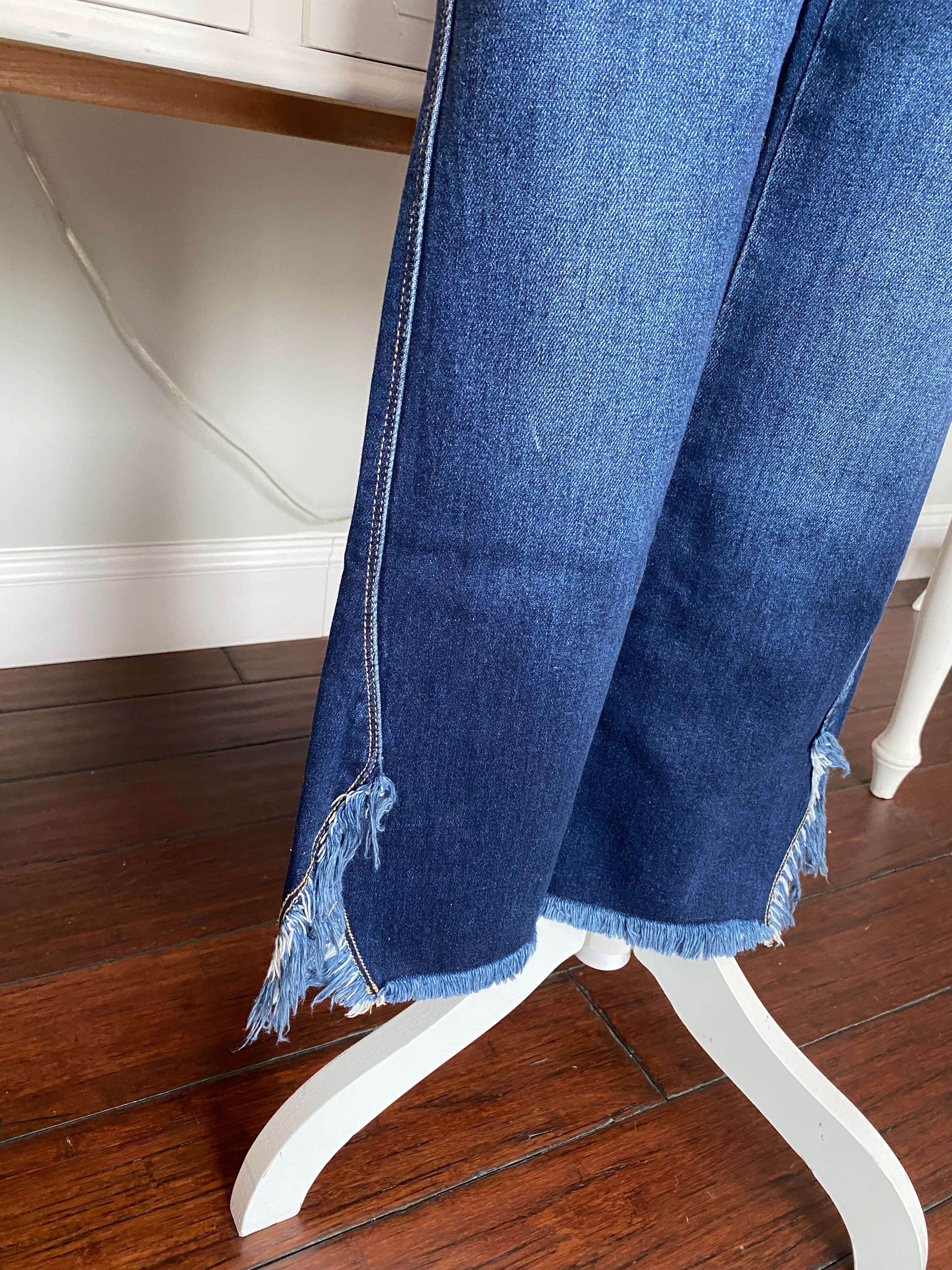 Dark Blue Mid Rise Crop Flare
