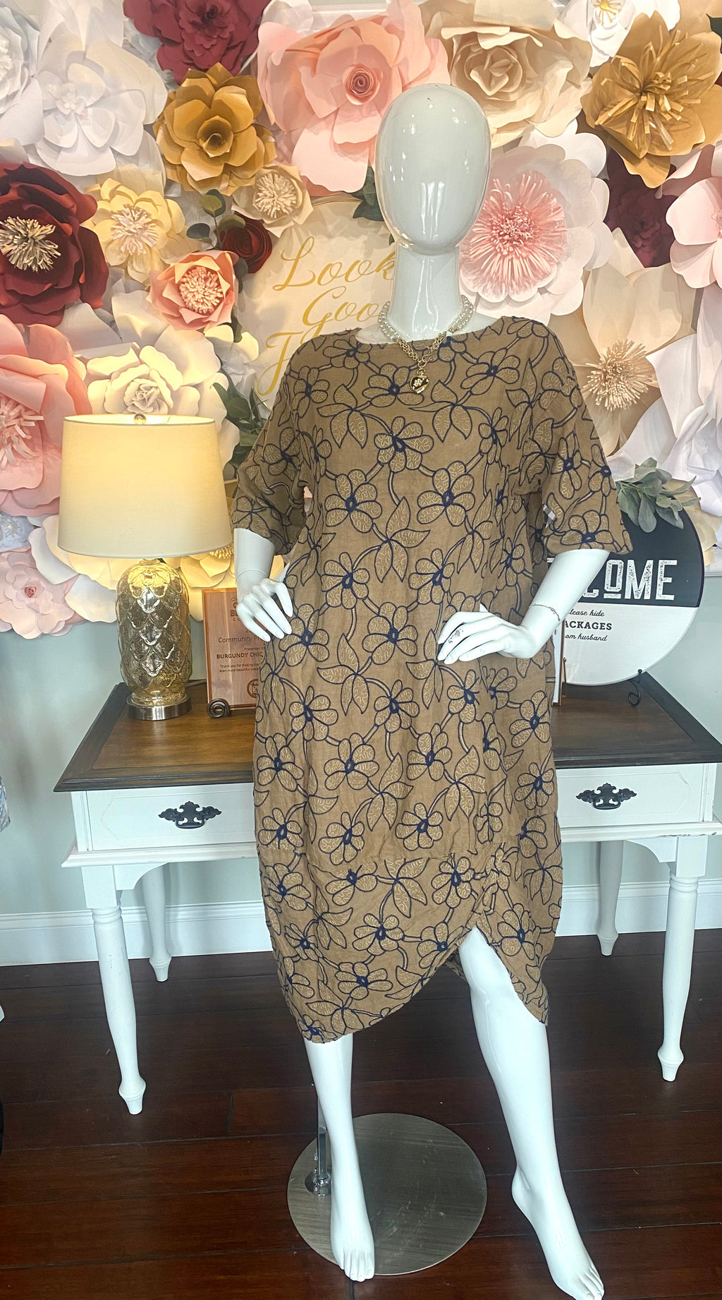 Camille Brown with Blue Flowers Dress