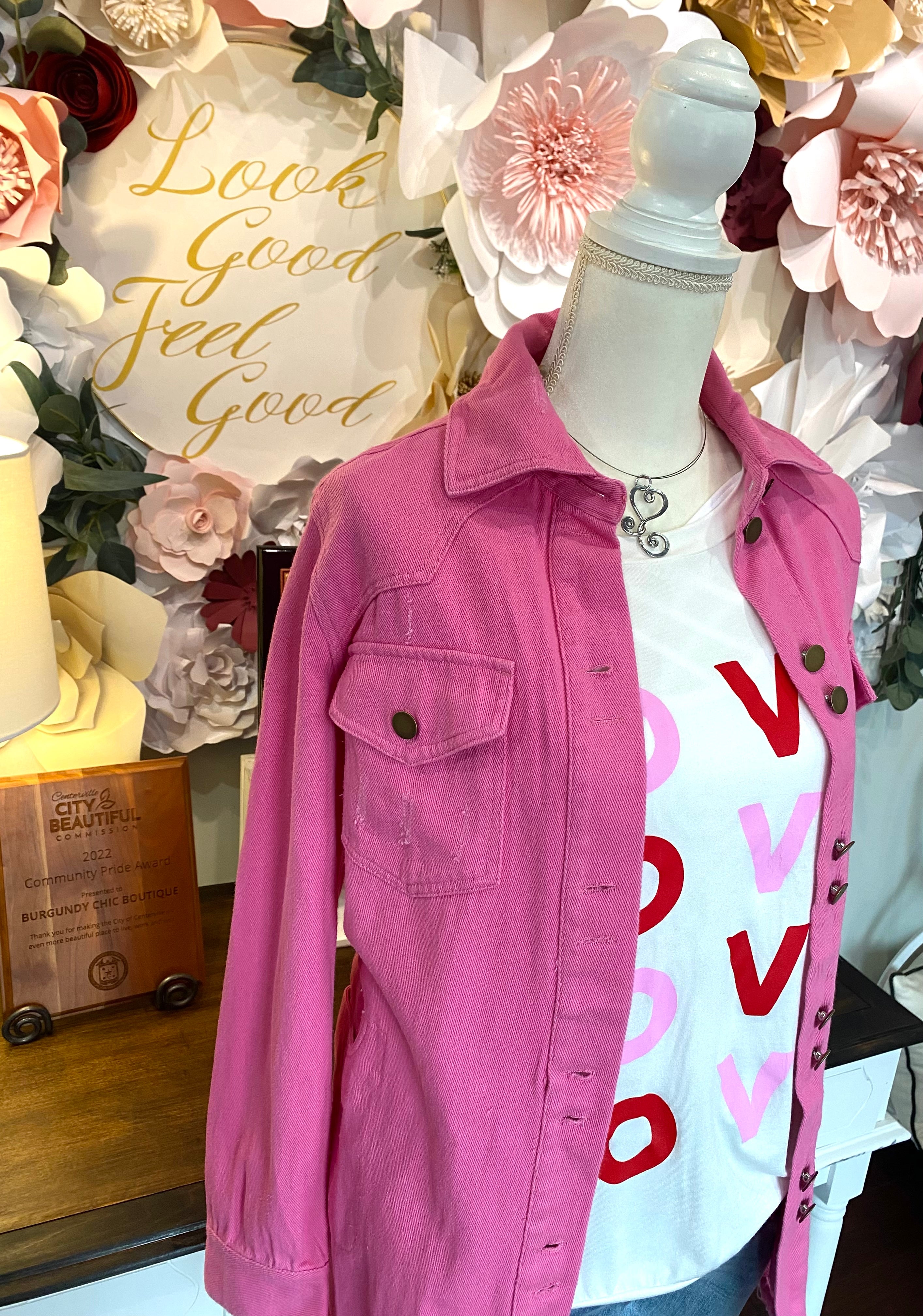 Hot Pink Distressed Shacket