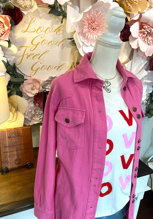 Hot Pink Distressed Shacket