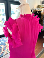 Magenta Top with Ruffle tiered Short Sleeve