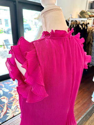 Magenta Top with Ruffle tiered Short Sleeve